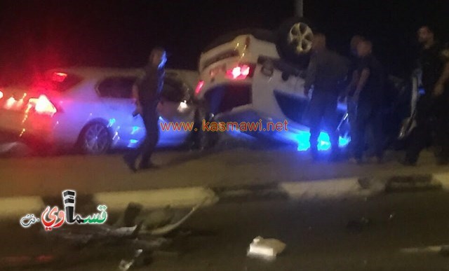 الطيبة : إنقلاب سيارة على شارع 444  خلال مطاردة بوليسية وإصابة شخصين بجراح متفاوتة